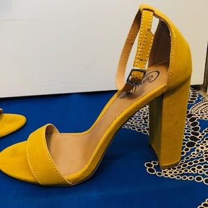 Mustard Ankle Strap Block Heel Sandals